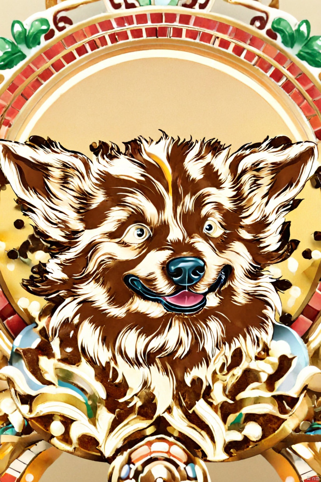  Intricate vector illustration design of a cute DOG for t-shirt, 3-6-9 pattern. Elegant, sophisticated, intricate line work, ornate details, muted color scheme, subtle gradients. Art and mathematics fusion, hyper detailed, trending at artstation, sharp focus, studio photography, intricate detail, highly detailed, centered, perfect symmetrical, bright color, solid white background, with adobe illustrator, in the style of Studio Gibli