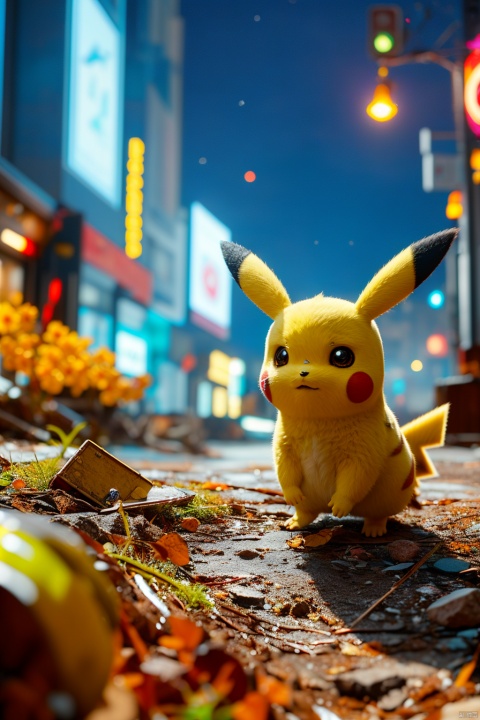  no humans,（Pikachu）, cityscape,cyberpunk 2077,low angle, , Detail,Realistic images, realistic graphics, 8k,dynamic pose,,night sky,sense of technology, technology,

Exaggerated surprise,
