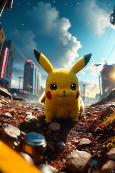  no humans,（Pikachu）, cityscape,cyberpunk 2077,low angle, , Detail,Realistic images, realistic graphics, 8k,dynamic pose,,night sky,sense of technology, technology,
Clouds
Exaggerated surprise,
