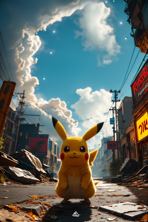  no humans,（Pikachu）, cityscape,cyberpunk 2077,low angle, , Detail,Realistic images, realistic graphics, 8k,dynamic pose,,night sky,sense of technology, technology,
Clouds
Exaggerated surprise,
