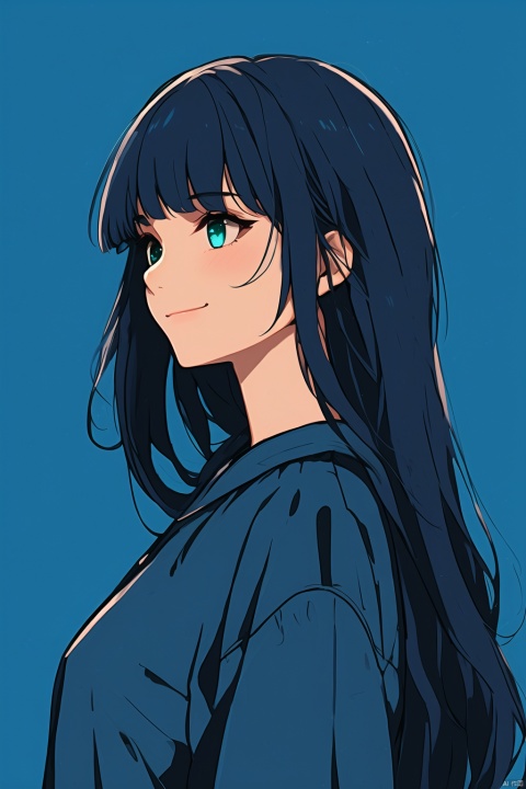  {{{girl looking away}}}, cafe, smile
coffee shop, very deep blue hair, long beautiful straight hair, blunt bangs, deep green eyes, thin red ribbon, lora:80'sFusion:0.6, spainting style, (blue background:1.5)
