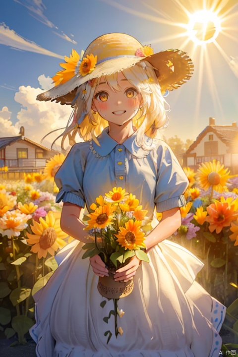 masterpiece, best quality, ultra-detailed, 1girl, ((((best quality)))), smiling, straw hat, planting Flowers, detailed colorful Flowers, watering Flowers, beautiful detailed sky, (((beautiful detailed cumulonimbs))), ((((sunshine)))), looking Flowers, (spoken heart), heart, sweat, beautiful detailed water, teeth, ((narrow eyes)), houtufeng, lhj