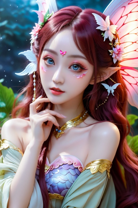  masterpiece,hyperdetail,elf(dragon'scrown),3d,DepthofField,peonyflowerdied,dotheghostalsocharming,huapighost, cure beauty,Beautiful eyes,Beautiful face makeup, dazzling fairy crown,Pink eyes,With wings on his back,Transparent,glowing butterfly wings,yokozuwari, Bedtime Stories,,wide shot,6-12yifu,Long hair is flowing,,palace,Alien civilization, guofeng, bailong plant girl,a girl made of dead plants, (\shen ming shao nv\),a girl made of fresh plants,a girl made of red plants, hell,mermaid