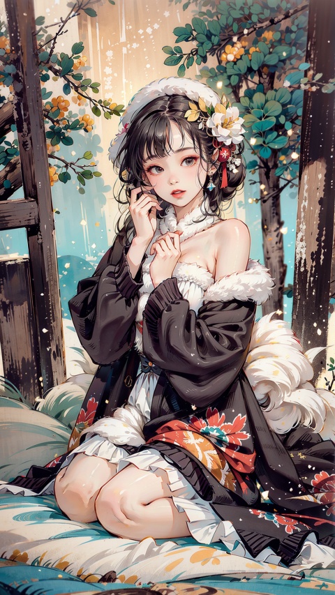  8K, best qualtiy, masterpiece, photograph realistic, Hide your face with happiness, purple Lolita costume, Lace, Aerith Gain**orough, whole body, undergarments, exposed bare shoulders, do lado de fora, outside, Covered with snow, cloaks, high high quality, Adobe Lightroom, highdetailskin, looking at viewert,