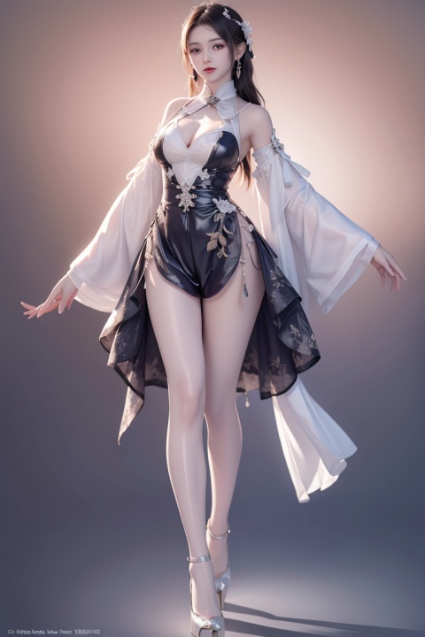 (best quality::1.4),(ultra-detailed::1.2),high quality,highres,ultra high res,(RAW photo:1.2),extremely detailed,finely detail,1girl, solo,long hair,beautiful detailed eyes,(full body:1.2), lingerie, beautiful legs, (high heels:1.5), duobaca,hermes orange background,Knee socking,qzclothing_white and red