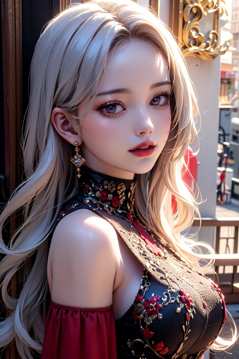  (best quality:1.4),(masterpiece:1.4),(ultra detailed:1.3),(photorealistic:1.4),upper body,unity 8k wallpaper,3D,xixi,upper body,dress,(looking at viewer:1.3),makeup,(sunlight),(cold light:1.3),single detached sleeve,1girl,, yafei, zichun