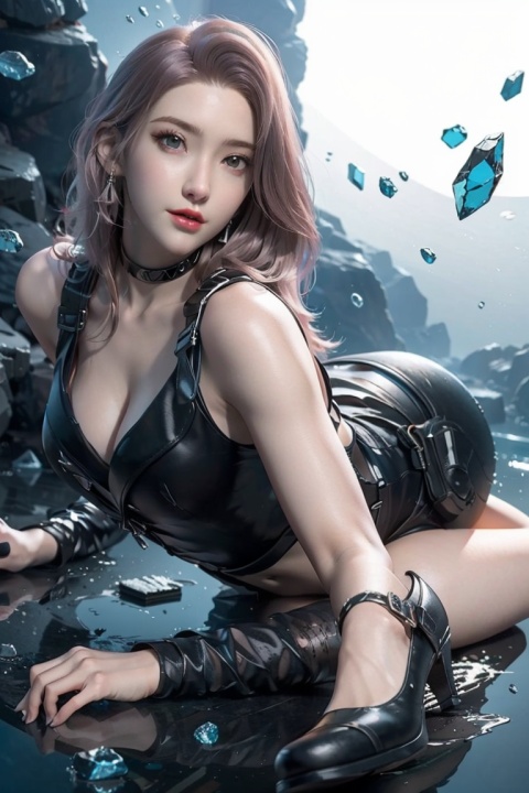 8K,UHD,FHD,Best quality,masterpiece,ultra high res,(photorealistic:1.4),dutch angle,zhui,1girl,solo,dress,shoes,lips,falling,glass,broken glass,male perspective,light blonde,underwater,film light,youyou,1 girl,Solo,sssr