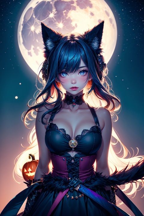  1 girl, Asian teenager, Halloween costume, masterpiece, best quality, ultra high res, highly detailed, psychedelic art (1.4), woman-demon (1.3), floating in dark mist (1.1), furry girl, anime furry women, (best quality), (masterpiece), (realistic), detailed, portrait, close up, young female, RAW photo, UHD, DSLR, rainbow hair, high quality, realistic, photo-realistic, dreamlike art, lens flare, upper body, looking at viewer, animal focus, furry, wolf fursuit, cute, kawaii, lovely, fur, fur head, wolf head, narrow waist, wolf ears, black choker, blush, paw, paw shoes, rainbow clothes, stunning gradient colors, no watermark signature, detailed background, woods, small lake with island, insanely detailed, visually stunning, wicked, hypnotic, alluring, cowboy shot, intricate, perfect shading, veil, beautiful, award-winning illustration, cosmic space background, ethereal atmosphere, ultra quality, beautiful girl, cosmic concept, rainbow strings, rainbow skin, rainbow bloody veins growing and intertwining out of the darkness, nailed wire, oozing thick blue blood, sharp neon, veins growing and pumping blood, vascular networks growing, green veins everywhere, yin and yang, glowing space, glowing stars, infinity symbol, dynamic pose, flying pose, glowing body, rainbow aura (1.1), beautiful angel, clockwork, lightning, majestic, breathtaking, guangying on face, jack-o'-lantern, witch hat, spider web, bats, haunted mansion, graveyard, full moon, eerie night sky, trick-or-treat bag, candy corn, spooky decorations, ghostly apparitions, pumpkin patch, creepy crawlies, scarecrow, witches' brew, cauldron, black cat, gothic elements, supernatural powers, magical spells, spellbinding enchantment, Sky Fantasy
