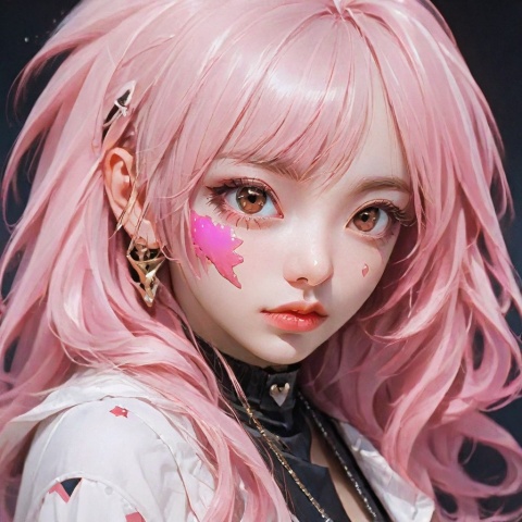  masterpiece, best quality, ultra high res, 1girl, (abstract art:1.4), bleeding color, visually stunning, beautiful, evocative, emotional, side view,colored sclera, brown eyes, ,light pink hair,Cyberpunk Fantasy,qigame,tutufc