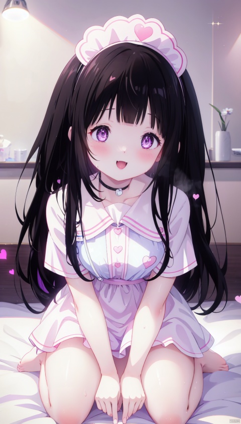  side mirror,kimi ni matsuwaru mystery,(Chitanda Eru),1girl,petite child(1.5),aged down,extremely delicate and beautiful girls,(exquisitely detailed skin),narrow waist,((very small breasts)),Delicate cute face,blush sticker,blush,heart choker,pink nurse cap,pink nurse,open clothes,partially undressed,purple eyes,beautiful detailed eyes,Glowing eyes,((heart-shaped pupils,half-closed eyes)),((black hair)),((straight hair,hair spread out)),very long hair,Extremely delicate hair,Thin leg,white thighhighs,no shoes,Fine fingers,steepled nail,(beautiful detailed hands),((kneeling on bed,wariza,separated legs,holding syringe gun)),ahegao(expression),smile,open mouth,tongue out,licking lips,drooling,fangs out,big fangs,puffy cheeks,beautiful detailed mouth,looking at viewer,semen in the mouth,semen on the hair,semen on the face,too many semen on the breasts,too many semen dripping from the body,blood on between legs,wet and messy,sweat,heart(ornament),bedroom,ornate bed,hyper realistic,magic,4k,incredible quality,best quality,masterpiece,highly detailed,extremely detailed CG,cinematic lighting,light particle,backlighting,full body,high definition,detail enhancement,(perfect hands, perfect anatomy),8k_wallpaper,extreme details,colorful,