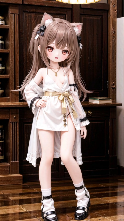 Human Girls,Little girl（0.6）,beautiful detailed girl,narrow waist,small breasts,Glowing skin,cat ear hairband,ruby star Earrings,Delicate cute face,white Priestly robe,cutoffs,fine fabric emphasis,ornate clothes,brown eyes,beautiful detailed eyes,Glowing eyes,((half-closed eyes)),((brown hair)),((bunches,long hair)),glowing long hair,Extremely delicate longhair,gold star Necklace,Thin leg,loose socks,Slender fingers,steepled fingers,Shiny nails,smug(expression),standing,hands on hips,:3,open mouth,tongue out,fangs out,long fang,beautiful detailed mouth,crescent moon(ornament),colosseum,Marble Pillar,hyper realistic,magic,8k,incredible quality,best quality,masterpiece,highly detailed,extremely detailed CG,cinematic lighting,full body,lots of gold coins falling,high definition,detail enhancement, 30710