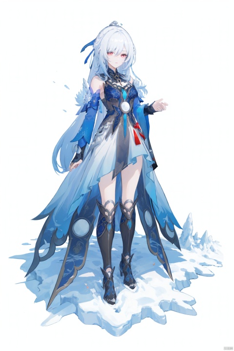  masterpiece, best quality, dreamwave, aesthetic, 1boy, sketch, lineart,The image features a woman standing in the snow, wearing a white dress and a blue hat. She appears to be dressed as a snow queen, with a crown on her head. The woman is the main focus of the image, and she seems to be the center of attention. The snowy setting and her elegant attire create a captivating scene., jingliu (honkai: star rail),