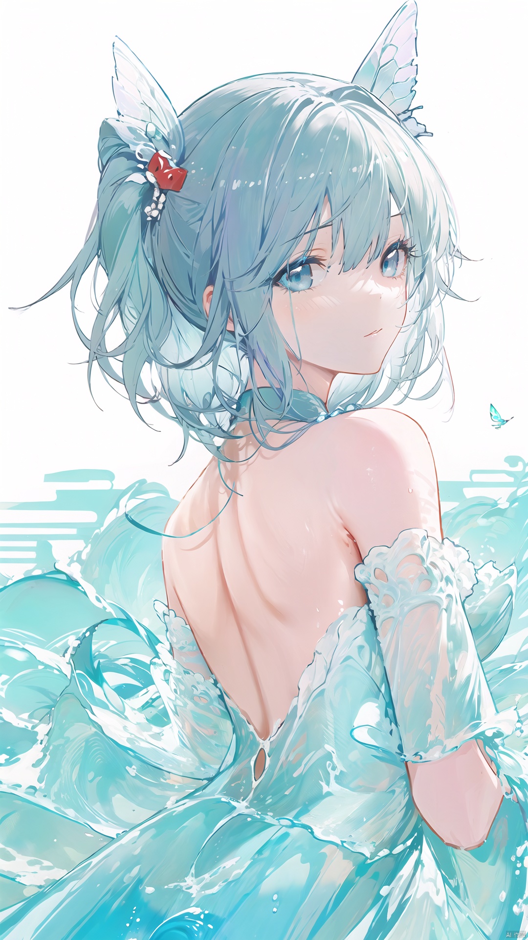  blue ru_qun,best_quality,head,original_outfit,hanfu,clear details,masterpiece, best_quality, clear details,1girl,garden background,, butterfly on finger,blue eyes,white hair,long hair,big eyes ,yuzu,liquid clothes,girl,Anime,azur lane, Chinese style, best quality, Apricot eye