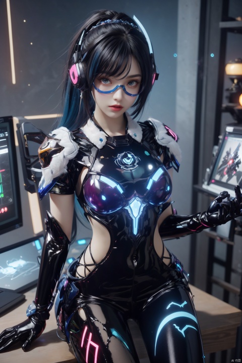  High ponytailed long hair, blue hair, headphones, goggles, holding the latest console graphics card, displaying it in the background with a computer console graphics card display rack, which features several of the earliest graphics cards,
Hair accessories, hair clips, jewelry, necklaces, earrings, white gloves, armor, science fiction, accessories, d. va (overwatch), glow, light, pink tight fitting clothes, gloves, armor, glass halos around the body, sitting at a computer desk, playing games
Science fiction novels, gemstones, flowers, Electroplating paint
