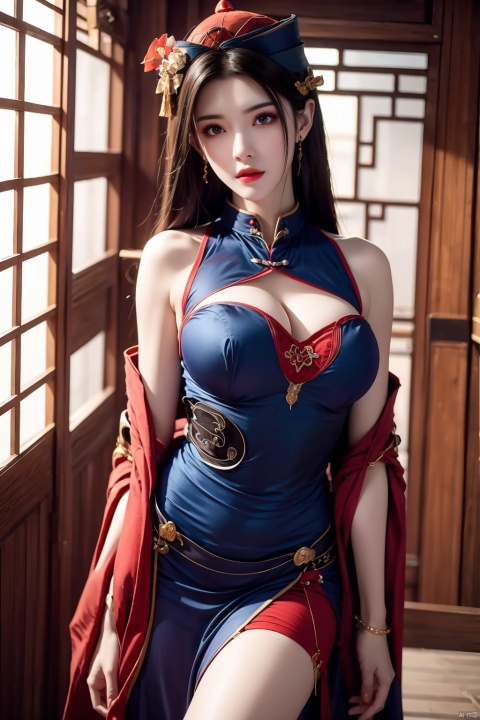  High quality, masterpiece, 1 girl, jiangshi, qing_ Guanmao, no bra,breast curtains,china dress, 1girl