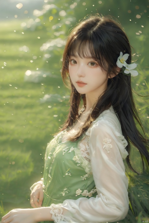  (grass:1.5), 1 girl,solo, blone hair, long hair, princess dress, pretty beautiful makeup, garden, castle, flowers, (\shen ming shao nv\)