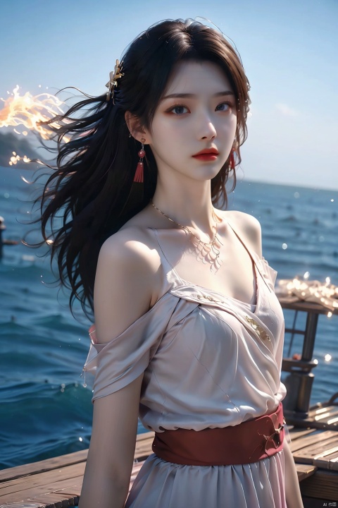  1girl,Bangs, off shoulder, colorful_hair, ((colorful hair)),golden dress, yellow eyes, chest, necklace, pink dress, earrings, floating hair, jewelry, sleeveless, very long hair,Looking at the observer, parted lips, pierced,energy,electricity,magic,tifa,sssr,blonde hair,jujingyi,
(art by Anna Dittman:1)(art by Alessio Albi:1.2),(masterpiece, top quality, best quality, official art, beautiful and aesthetic:1.2),Fine handmade fabric,Dramatic light,cover art body art future girl,A shallow smile,1girl,16yo, Korean Idol, Dynamic Dance, Sexy Clothing,(Oceans:1.5), oil tankers is in the background,cheongsam,White clothes, HUBG_Beauty_Girl, pinger, sd mai, HUBG_Rococo_Style(loanword), yunyun_(yunyun)