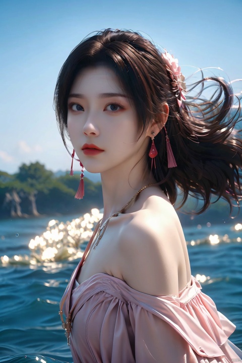  1girl,Bangs, off shoulder, colorful_hair, ((colorful hair)),golden dress, yellow eyes, chest, necklace, pink dress, earrings, floating hair, jewelry, sleeveless, very long hair,Looking at the observer, parted lips, pierced,energy,electricity,magic,tifa,sssr,blonde hair,jujingyi,
(art by Anna Dittman:1)(art by Alessio Albi:1.2),(masterpiece, top quality, best quality, official art, beautiful and aesthetic:1.2),Fine handmade fabric,Dramatic light,cover art body art future girl,A shallow smile,1girl,16yo, Korean Idol, Dynamic Dance, Sexy Clothing,(Oceans:1.5), oil tankers is in the background,cheongsam,White clothes, HUBG_Beauty_Girl, pinger, sd mai, HUBG_Rococo_Style(loanword), yunyun_(yunyun)