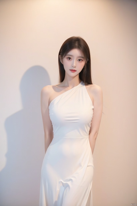  A goddess,dressed in a charming and elegant white Evening dress,fashionable and luxurious,black eyes,standing posture,Complete head and upper body photos,advertising photography,white background,exquisite and realistic,high-definition,8K,perfect facial details,the best quality,