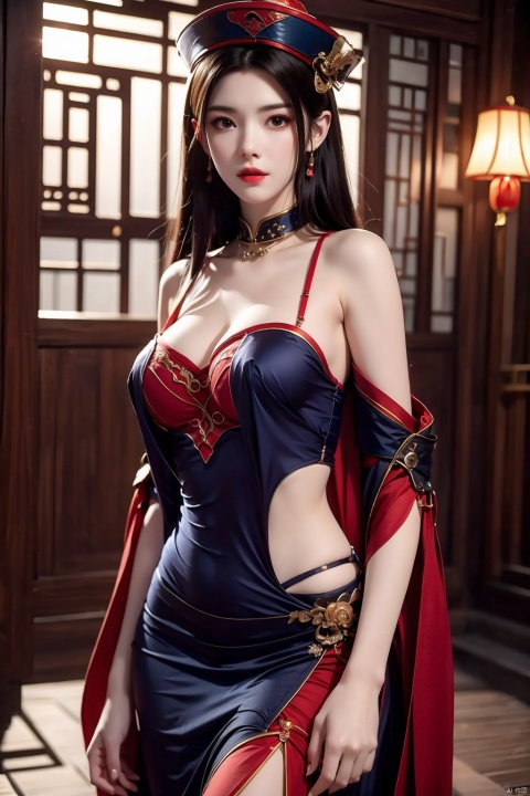  High quality, masterpiece, 1 girl, jiangshi, qing_ Guanmao, no bra,breast curtains,china dress, 1girl