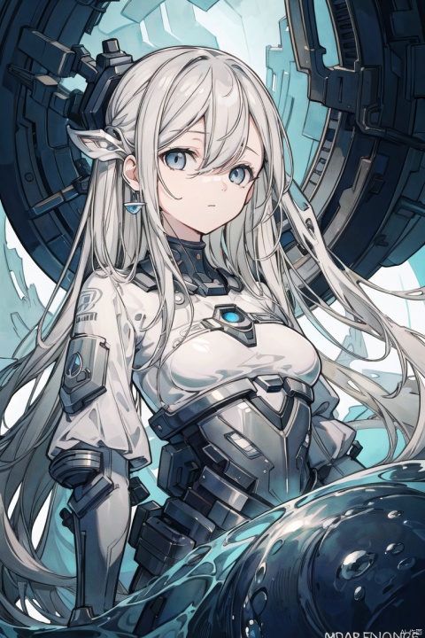 ((masterpiece)), ((best quality)), ((illustration)), extremely detailed,style girl, long shot, small breast,light grey very_long_hair, scifi hair ornaments, beautiful detailed deep eyes, beautiful detailed sky, beautifuldetailed water, cinematic lighting