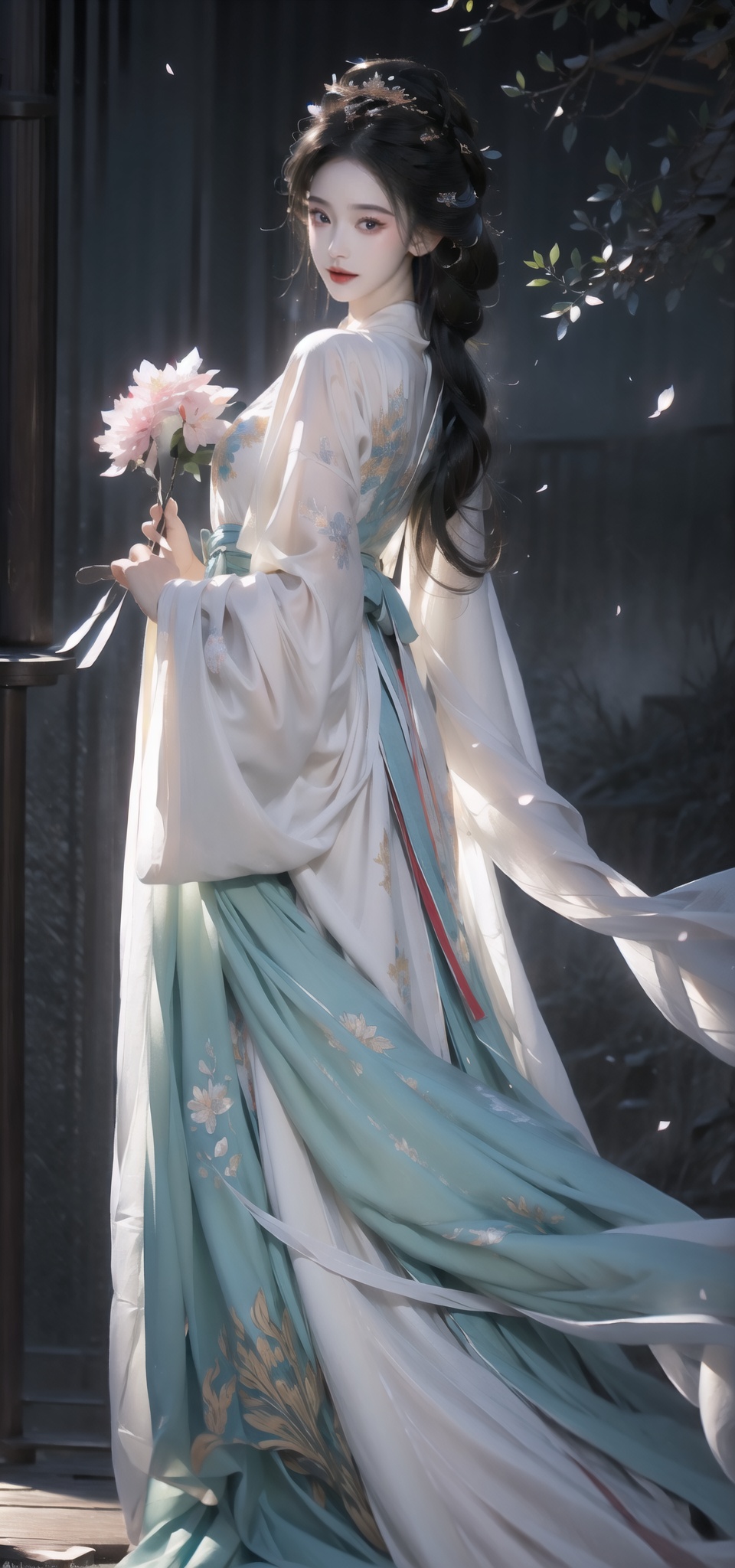  Weak woman, yellow light, holding a handkerchief, blue and white clothes, full body display, official art, 8k wallpaper, super detail, beauty and aesthetics, masterpiece, best quality, extremely detailed, dynamic Angle, paper leather, radius, Luminosity, cowboy lens, elegant, visual color, romantic, atmospheric, rich detail, full body lens, shot from above, shot from below, Detailed background, flowing hair, perfect face, delicate features, high detail, smile, fishey-eye lens, dynamic Angle, dynamic pose, 1 girl, desk, writing, missing, background simple, atmosphere sense, side light, qinghua, Zhuojiu