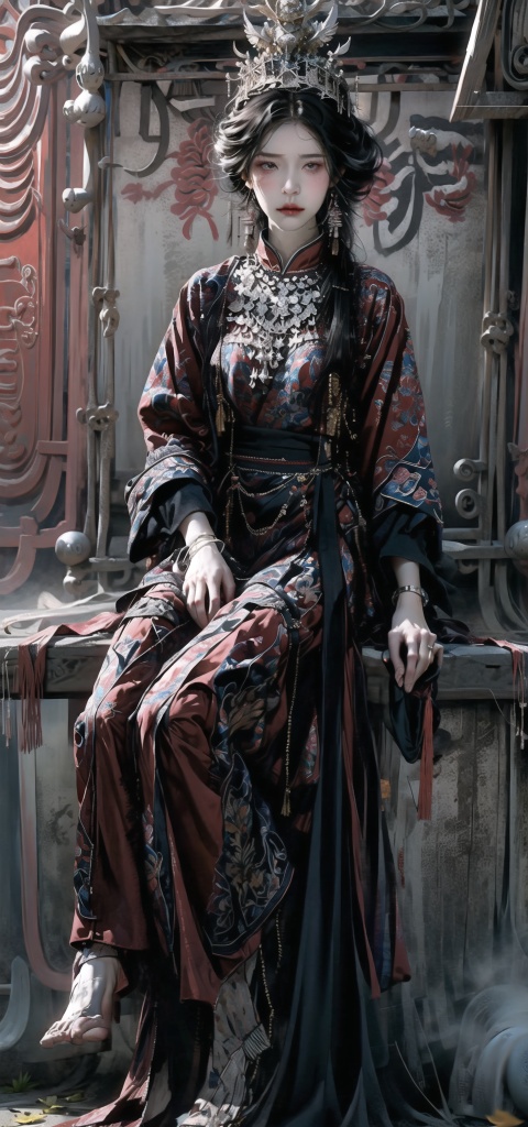 Queen, (holding a long  Silver snake),   Full body display, leaning against the ruins, with a floating skeleton in the background. The Queen's expression is enchanting, her posture is seductive, her hand is holding her face, and there is a flicker of evil energy runes in the background, blood mist filled, and soft light. My feet are covered in bones. Skeletons, many skeletons. Black stockings. Official art, unit 8 k wallpaper, ultra detailed, beautiful and aesthetic, masterpiece, best quality, extremely detailed, dynamic angle, paper skin, radius, iuminosity, cowboyshot, the most beautiful form of Chaos, elegant, a brutalist designed, visual colors, romantici**, by James Jean, roby dwi antono, cross tran, francis bacon, Michael mraz, Adrian ghenie, Petra cortright, Gerhard richter, Takato yamamoto, ashley wood, atmospheric, ecstasy of musical notes, streaming musical notes visible, flowers in full bloom, many bird of parade, deep forests, sunlight, atmosphere, rich details, full body lens, shot from above, shot from below, detail background, beautiful sky, floating hair, perfect face, exquisite facial features, high detail, **ile, Fisheye lens, dynamic angle, dynamic posture,shidudou,cap