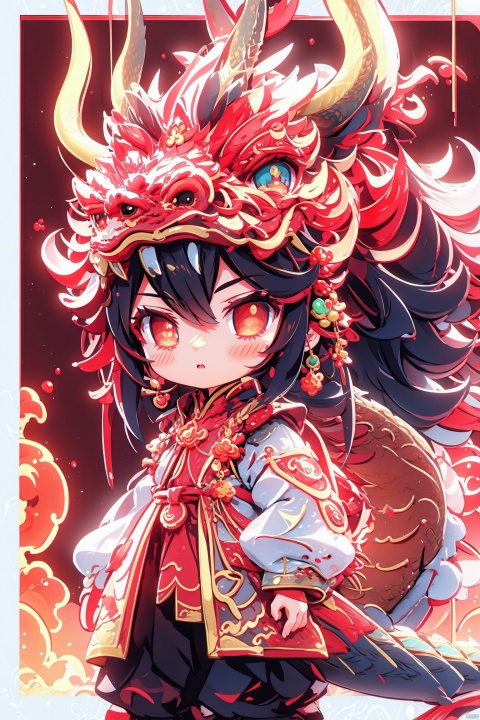  masterpiece,best quality, flying Dragon,in the style of kawacy,shiny eyes,(petite:1.2),hair flower,fipped hair,floating hair,solo,dragonhead, xiaotiao, chibi, (\long yun heng tong\)