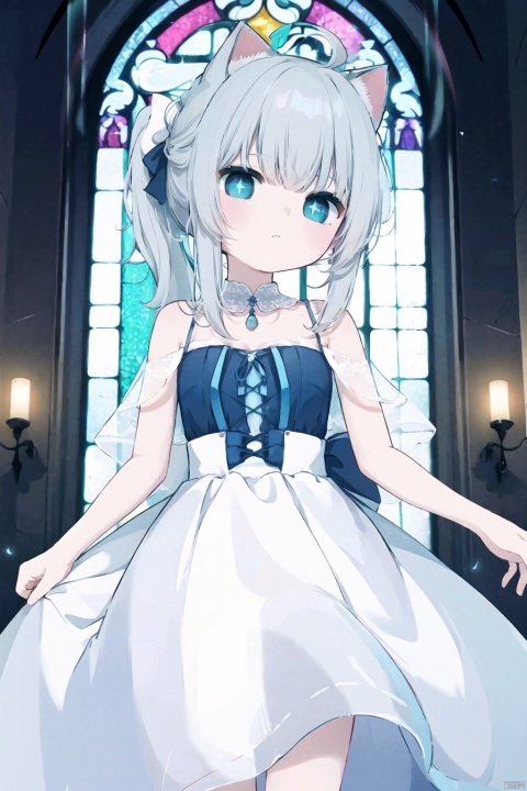  30710, + +,sparkling eyes,Starry eyes,ch style,(((ahoge))),best quality, amazing quality, very aesthetic,absurdres, 1girl,solo, bangs,grey hair, blue_eyes, blush, bare shoulder, eyebrows visible through hair, medium breasts, medium hair, looking at viewer, shiny skin,side_ponytail, shiy clothes, background, church, stained glass, wedding, statue, wedding_dress, bouquet, flower_hair_ornament, flower_in_hair, flowers, animal_ears, cat_ears