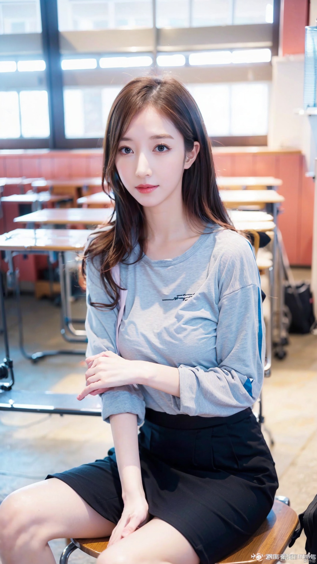  The image features a beautiful anime girl with blue hair, dressed in a school uniform. She is sitting on a desk in a classroom setting, with a book on her lap and a pencil in her hand. Her gaze is directed towards the camera, and her expression is one of curiosity and determination.
The lighting in the image is well-balanced, creating a warm and inviting atmosphere. The colors are vibrant and rich, with the blue of the girl's hair and uniform standing out against the backdrop of the classroom.
The style of the image is reminiscent of classic anime and manga, with the use of exaggerated facial expressions and body language to convey emotion. The quality of the image is excellent, with crisp details and smooth transitions between colors and tones.
The objects in the image, such as the book and pencil, are well-defined and in focus, adding to the overall sense of realism. The classroom setting is also well-recreated, with a desk, chair, and windows providing a sense of place.
Overall, this image is a beautiful and engaging portrayal of an anime girl in a classic anime style, with excellent technical execution and attention to detail.smile,