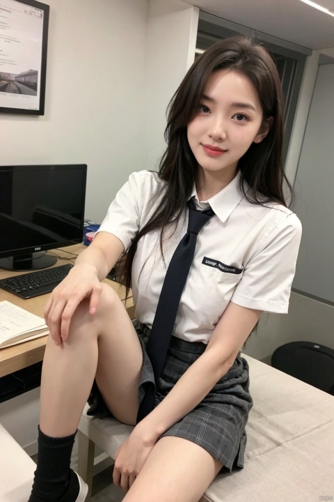  1girl,8k,,,long legs, ,Monitoring Room,
,sexfriend, office uniform,,
,short skirt,
full_body,dutch angle