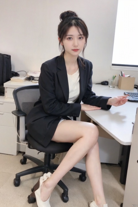 1girl,8k,,half updo,,long legs,
office,