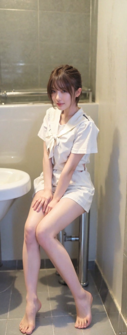  1girl,8k,,,long legs,bathing,
bathroom,short hair,sailor,