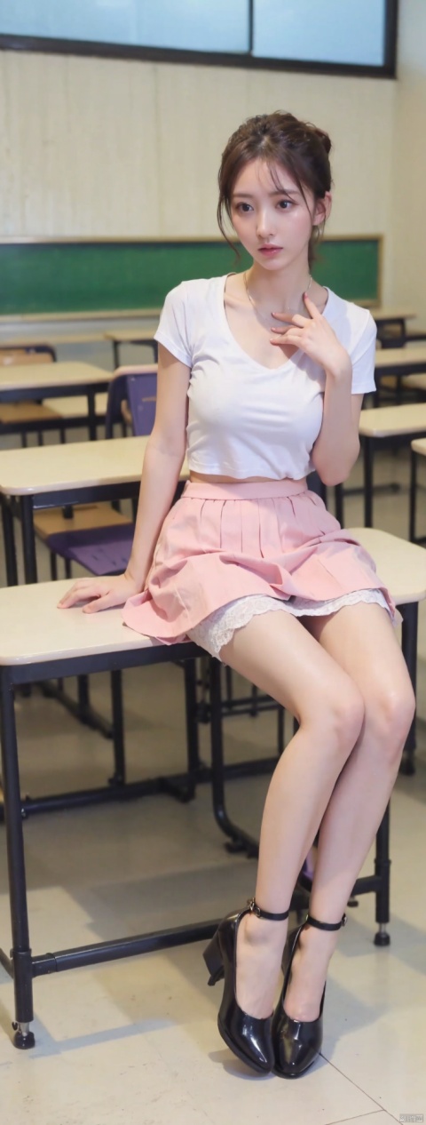  1girl,8k,,,long legs, ,
shirt,,
spotlight,chest focus,, lace skirt,
night,fool,pink shoes,bondage,
teacher,school room,half updo, shirt_lift