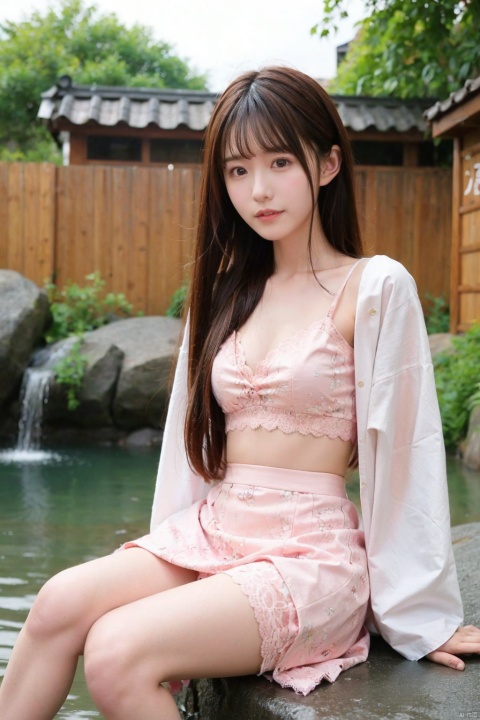  1girl, Lace skirt, ,,, small breasts,
, ,,china dress,magical girl,onsen