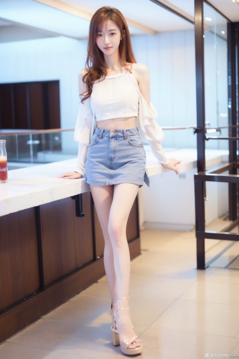  1girl, solo, long hair, looking at viewer, skirt, brown hair, hair ornament, bare shoulders, brown eyes, full body, sleeveless, midriff, indoors, water, high heels, lips, crop top, , chinese clothes, sandals,
diagonal bangs,