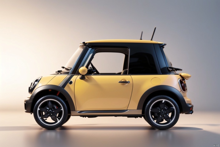  3D Product rendering, design by Marc Newson, a cute mini motorcvcle ,yellow color, side view, made of High Polished, industrial design, white background, studio lights,high detail, 8k, --ar 16:9, figurine style