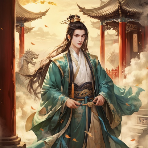 (masterpieces, the best quality, very detailed, quality, delicate functionality, extremely detailed eyes, light art), (total number: 10),
((1 handsome man, 18 years old, long brown hair tied back and wearing a golden crown)), ((in a delicate black hanfu: 1.2)), riding on a horse, frowning, (sweaty face: 1.2), (opening his mouth wide, screaming)), followed by a group of people, outside the palace, in the morning, ((shown on the front above the waist))), ancient Chinese style,