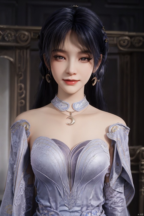  masterpiece,(best quality),3d,(makeup),official art, extremely detailed cg 8k wallpaper,((crystalstexture skin)), (extremely delicate and beautiful),highly detailed,1girl,solo,long hair,headwear,(standing),(blue_hair),((dress,skirt)),(chinese_clothes),((upper_body)),(breasts),((hair_ornament)),(sunshine, indoor),((looking_at_viewer)),((Facing the camera)),(closed_mouth),(long_dress), (long_skirt),, 