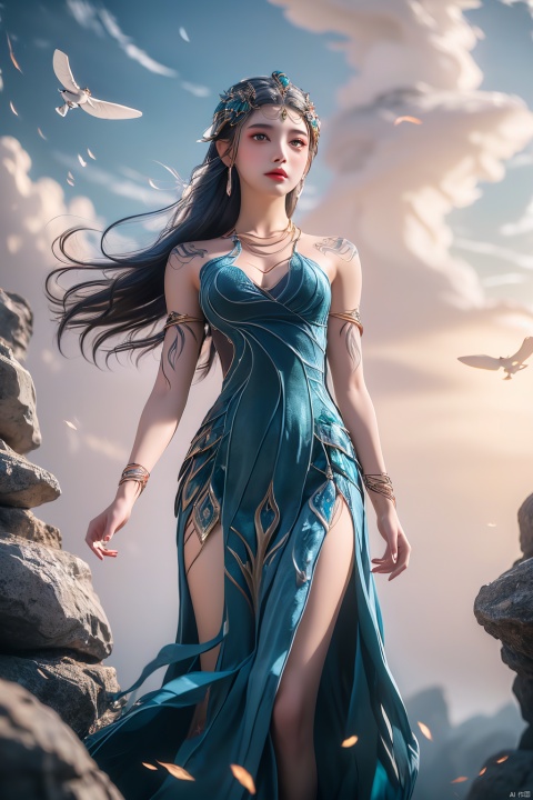  1girl,cowboy shot,magical abstraction, white wavy hair, (delicate and beautiful oriental face), perky breasts, (upper thighs shot:1.3), (fantasy style, 8K, masterpiece, best quality:1.15), (flying in the sky:1.6),
(intricate details:0.9), (hdr, hyperdetailed:1.2),magiccircle,(floating:1.2),long hair,headwear,(standing),((dress,skirt)),, (chinese_clothes), ((tattoo)), (jewelry), (bracelet),((full body,whole body)),, (medium breasts),((hair_ornament)), ((looking_at_viewer)), fazhen