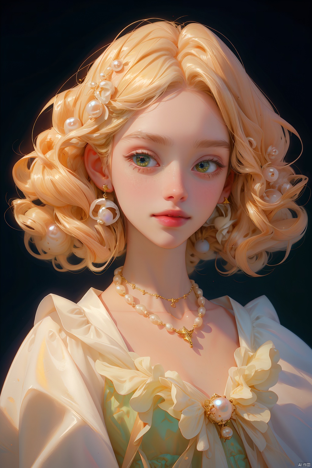  quality, 8K, extremely complex details, 1girl, lolita, Light hair,looking_at_viewer,  full_shot, necklace, pearls andjewels, angel