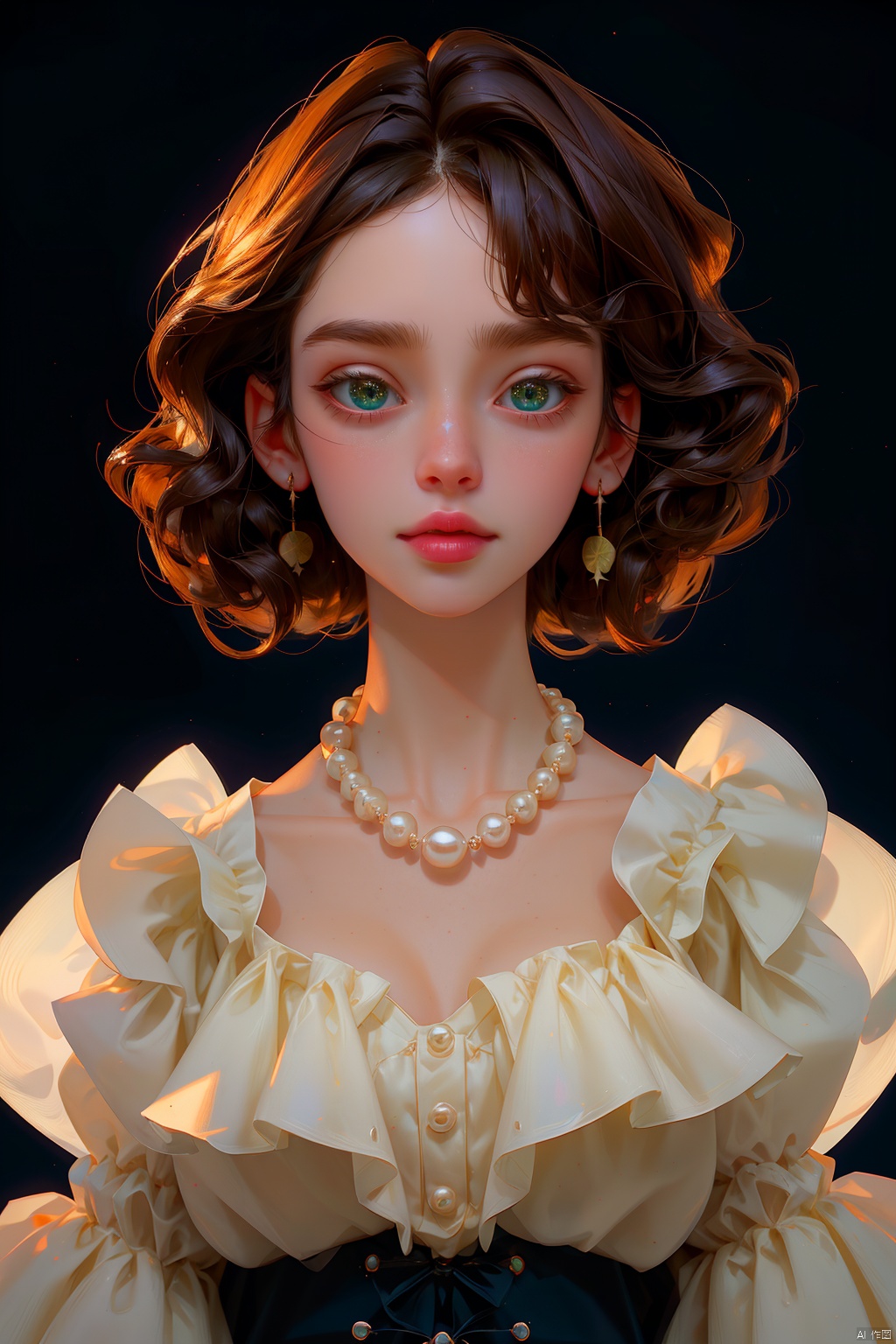  quality, 8K, extremely complex details, 1girl, lolita, Dark hair,careful eyes, looking_at_viewer, (white cloud:0.9), full_shot, necklace, pearls andjewels,