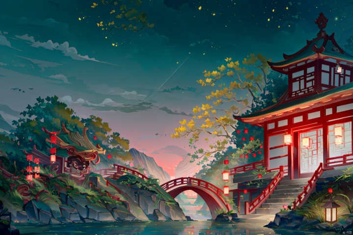  (((masterpiece))), ((extremely detailed CG unity 8k wallpaper)), best quality, high resolution illustration, Amazing, highres, intricate detail, (best illumination, best shadow, an extremely delicate and beautiful),
2D ConceptualDesign, scenery, outdoors, cloud, (night:1.3),(chinese new year:1.2), sky, tree, blue sky, mountain, landscape, water, backpack