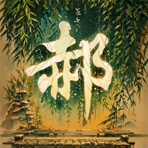  Light and elegant color, ink, ink style, guo chao, guo chao, Chinese style, Chinese painting, chess, chess, chessboard, bamboo, bamboo forest, mountain, cloud, movie texture, 8k, great works, clear picture quality, clear details, rich details, Hanama wine
