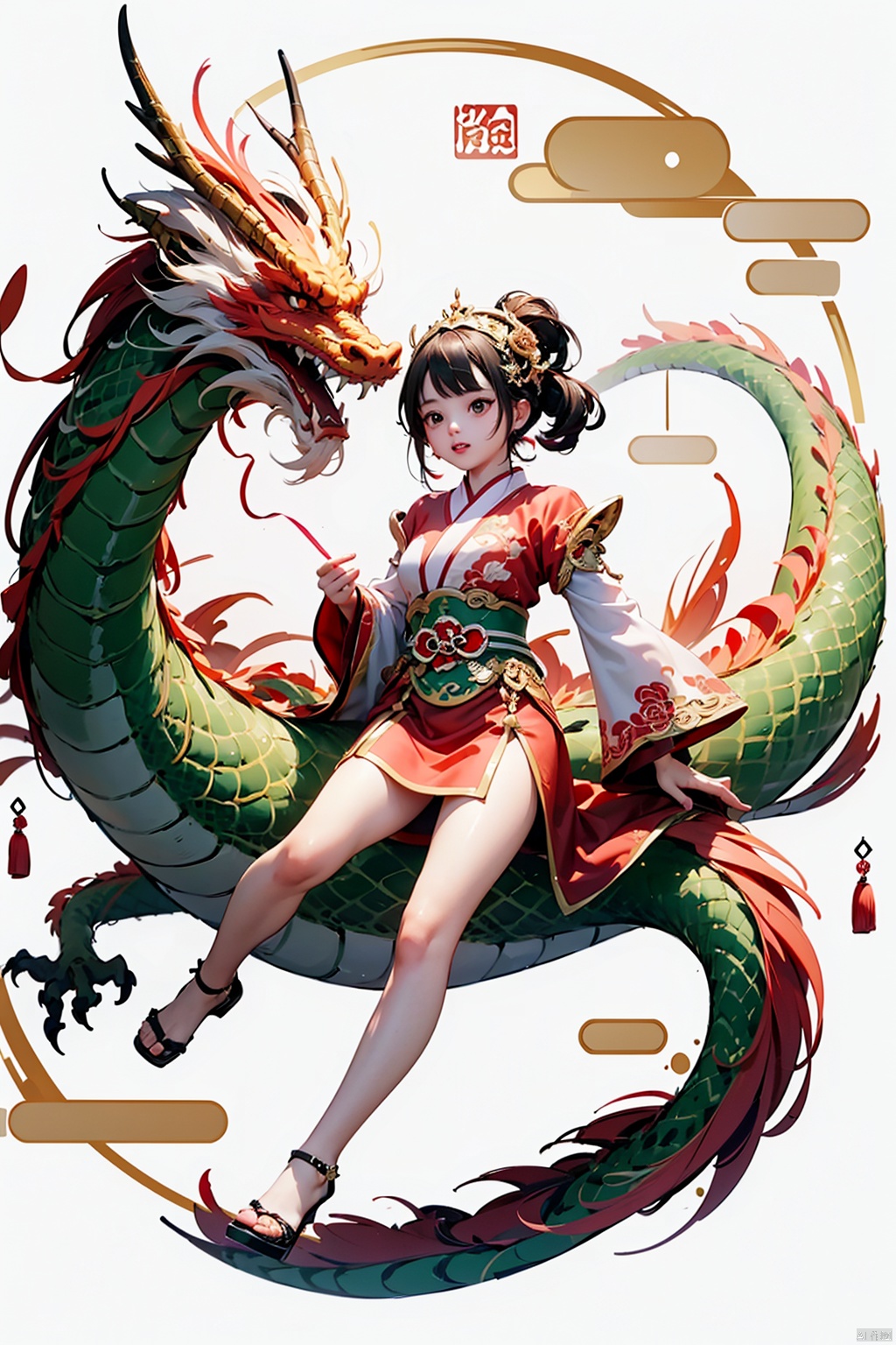 正在使用发音(龙年,2024新年,1girl, Dragon, Oriental Dragon, )