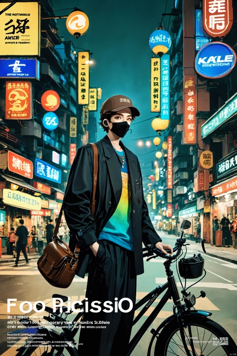  Wearing a brown baseball cap ,Headphone,Black baggy sport coat, black mask, Brown diro crossbody bag,shared bike, black pants, outdoor, night view, road, Southern China city street, Hangzhou,Ride a bike,Wearing headphones around her neck,solo,short hair,,
- High-quality photography
- Master's work
- Detailed face description
- 1boy,solo
- Sexy pose
- Fashionable woman
- Vibrant colors
- Wearing a colorful outfit
- Confident expression
- Majestic environmental elements
- Photography
- Bold text description
- Catchy headline
- Stylish font
- Striking and modern cover design
- Trendy and attention-grabbing title
- Center of focus is fashion., ((poakl)), Light master