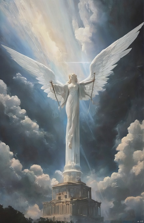(Floating, colossal, futuristic angel in the sky:1.4),awe-inspiring and serene, in the style of Stuart Lippincott:2, with detailed composition and subtle geometric elements,The light and dark gradually,This sanctuary-like atmosphere features crisp clarity and soft Colorful tones,(In contrast, tiny angel figures surround the sword:1.2),High light and dark contrast,creating a sense of scale and tension against the grandness of the statue.
The piece incorporates flowing draperies, reminiscent of Shwedoff and Philip McKay's styles, in the style of atmospheric photograms, Colorful fluorescence,trompe-I'ceil
illusionistic detail, fleeting brushstrokes, firecore, aerial view, bibliographic anomalies,(The quality of the movie is Kodak film,dark theme:1.6), surrealism, asymmetry, high saturation, European classicism,line art,ivan shshkin, blue_streaked_hair, ussrart