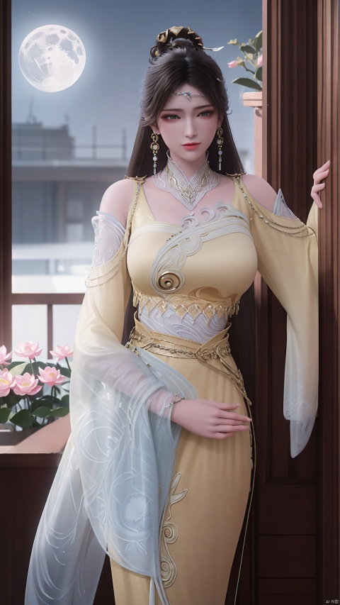  ultra realistic 8k cg, picture-perfect face, flawless, clean, masterpiece, professional artwork, famous artwork, cinematic lighting, cinematic bloom, perfect face, beautiful face, beautiful eyes, fantasy, dreamlike, unreal, science fiction, huge breasts, beautiful clothes, absurdly long hair, very long hair, (rich:1.4), prestige, luxury, jewelry, diamond, gold, pearl, gem, sapphire, ruby, emerald, intricate detail, delicate pattern, charming, alluring, seductive, erotic, enchanting, hair ornament, necklace, earrings, bracelet, armlet,((1girl, )) ,naked,nude,nsfw,oussy,thigh strap,jiangli,pussy,JMRXreddress,chinese clothes， a girl,moon,black hair,long hair,water,sky,solo,flower,night,cloud,purple element,front lighting,sunshine shining on the face,flowersea,,fantasticscenes,,,sit down,extend one legstraight,lotus,, lxq, 1 girl，Full body photo, showing legs, showing feet