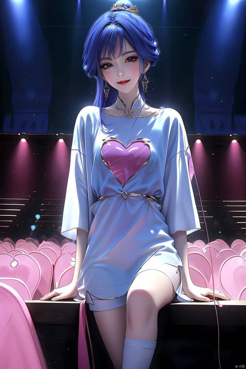  anime, in jelly, idol, microphone, audience, pink, woman, heart, slouching, face, smile