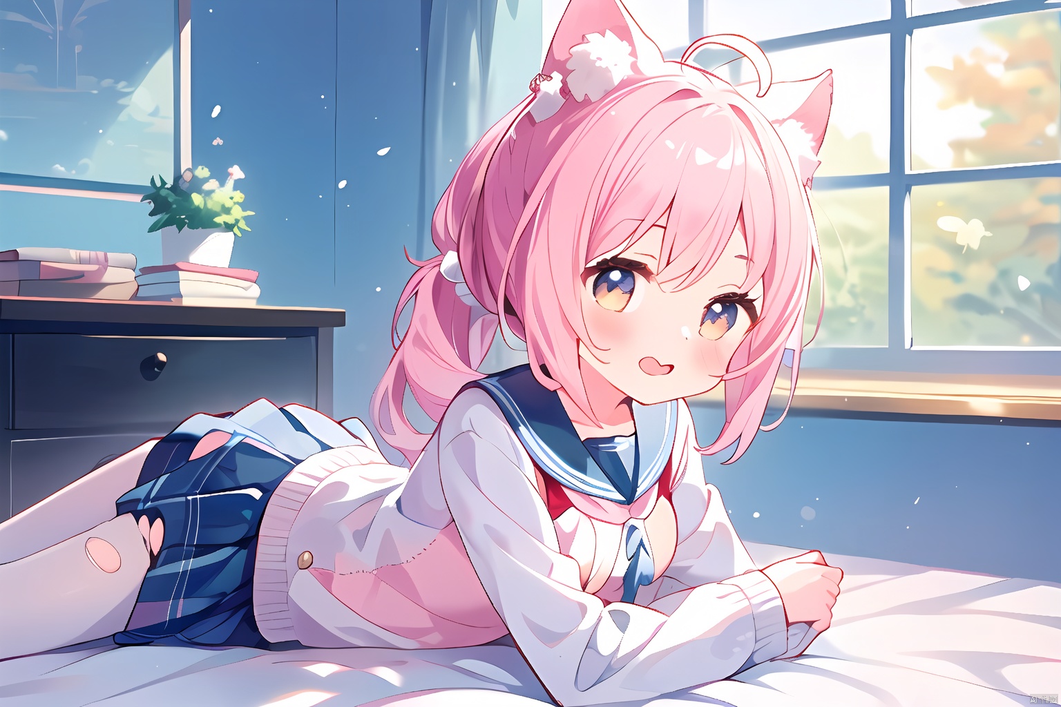  1girl, solo, long hair, looking at viewer, blush, bangs, long sleeves, holding, anime,brown eyes, closed mouth, jacket, upper body, pink hair, ahoge, frills, puffy sleeves, indoors, animal ear fluff, chinese clothes, :<, puffy long sleeves, pink jacket, oyama_mahiro,torn pantyhose,High ponytail, white shirt, plaid skirt, school uniform, sunshine, ((sit in bed),JK_style,white pantyhose,open_legs,giant_boobs,hands are touching boobs,clitoris,no underpants,naked,yuyao, shirt_lift, skirt_lift,see-through dress,girl,hip focus,pov crotch,from the Side below,full body,indoors,realistic,highres,white_hair,red_eyes,eye contact,smile,on stomach,on side,pain,knees to chest,miniskirt,White Pantyhose,azur lane,dress,behisheroine,fairy tale girl,Torn pantyhose,soft, white pantyhose,1girl, Delicate Beautiful Attractive Face, Alluring Eyes, loss lights Pupils, Long Eyelashes, Thin Eyebrows, (Rolling Eyes, Fucked Silly:1.05), Open Mouth, Tongue Out, Saliva, Drooling, shy smalle Breasts, Layered Long Straight Hairstyle, Parted Bangs, (Forehead:0.8), Skindentation,(half Nude:1.1), Nipples, Obliques, *****, On Bed Sheet, Unconscious, Lying On Back, Spread Legs, Arms Outstretched, (After Sex:1.4), (Highest Quality, Amazing Details:1.2), (Solo:1.3), Remove Harsh Shadows,ahoge, kanade